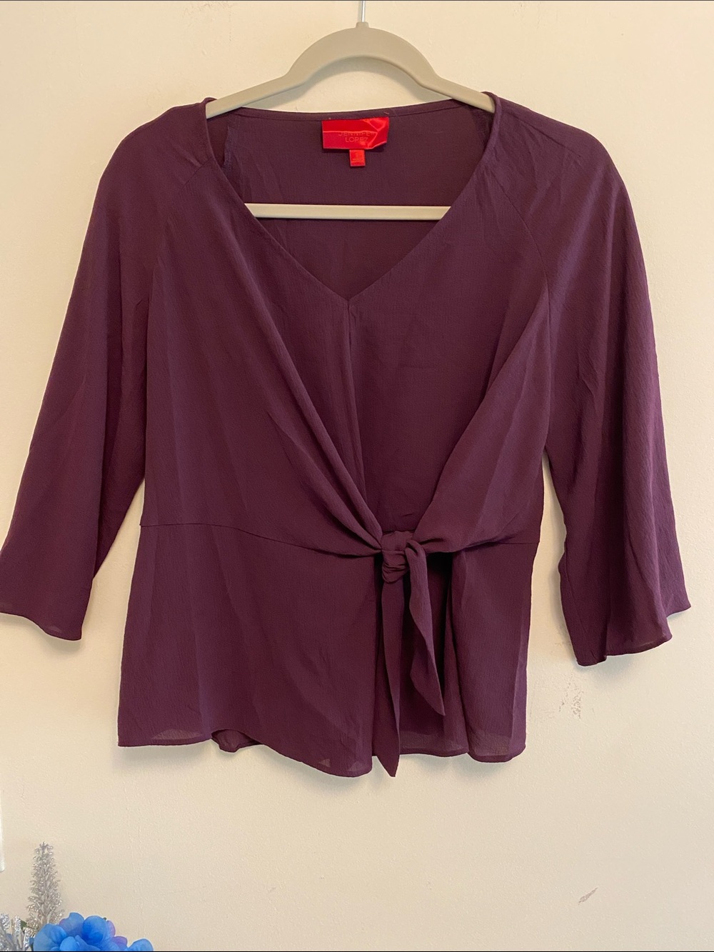 Jennifer Lopez Deep Plum Wrap Tie Blouse